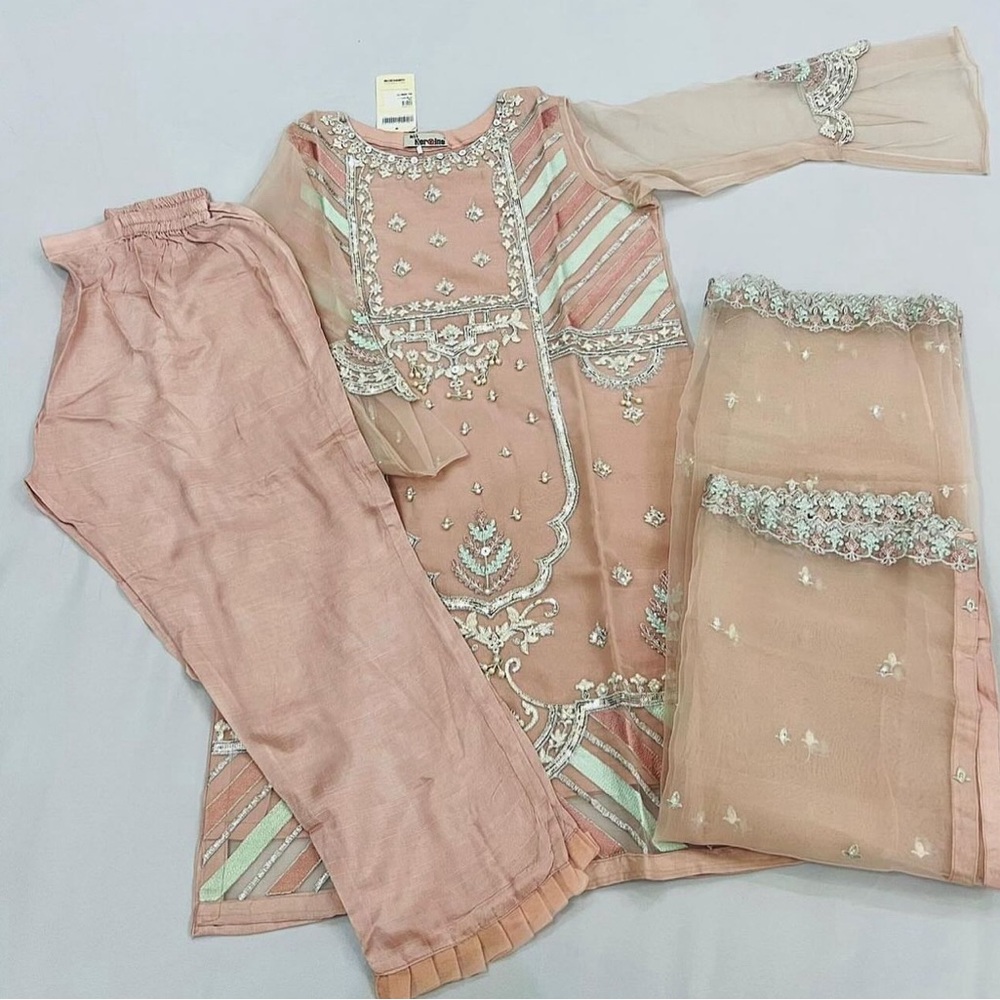 Embroidered work 3 piece dress